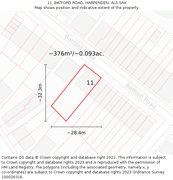 11, BATFORD ROAD, HARPENDEN, AL5 5AX: Plot and title map