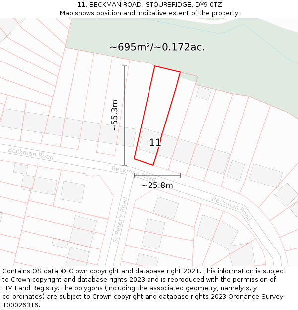 11, BECKMAN ROAD, STOURBRIDGE, DY9 0TZ: Plot and title map