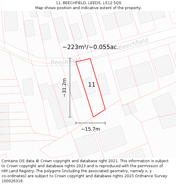 11, BEECHFIELD, LEEDS, LS12 5QS: Plot and title map