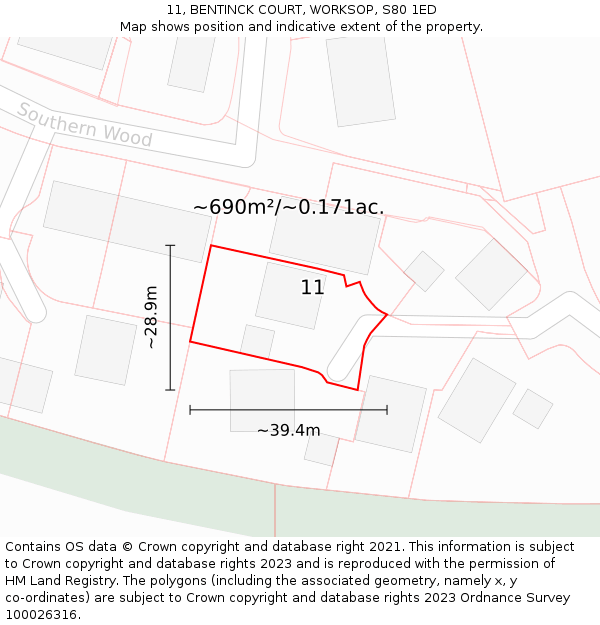 11, BENTINCK COURT, WORKSOP, S80 1ED: Plot and title map