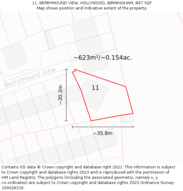 11, BERRYMOUND VIEW, HOLLYWOOD, BIRMINGHAM, B47 5QF: Plot and title map