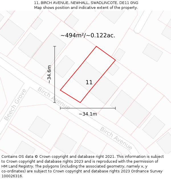 11, BIRCH AVENUE, NEWHALL, SWADLINCOTE, DE11 0NG: Plot and title map