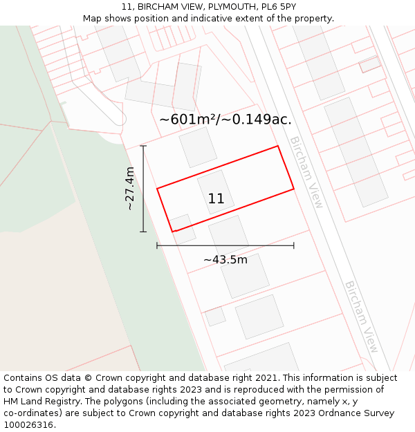 11, BIRCHAM VIEW, PLYMOUTH, PL6 5PY: Plot and title map