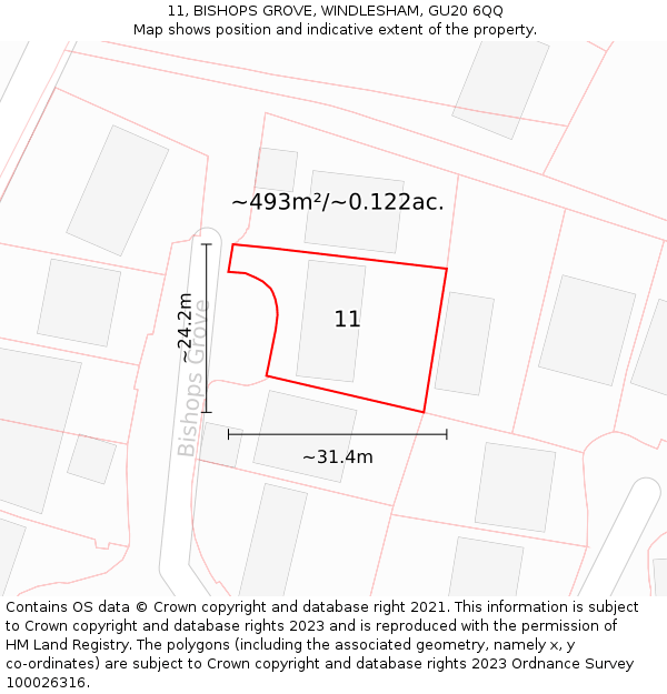 11, BISHOPS GROVE, WINDLESHAM, GU20 6QQ: Plot and title map