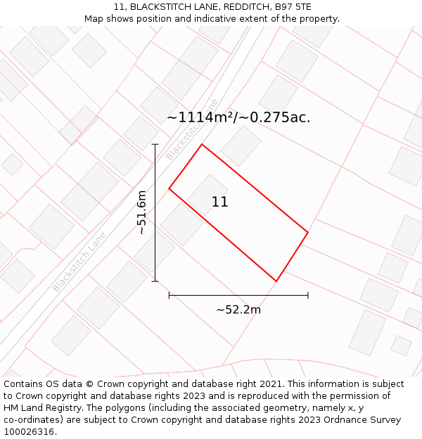 11, BLACKSTITCH LANE, REDDITCH, B97 5TE: Plot and title map