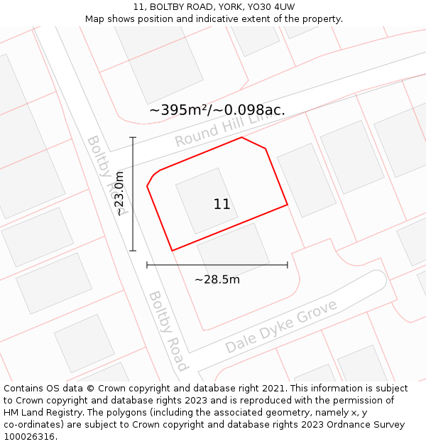 11, BOLTBY ROAD, YORK, YO30 4UW: Plot and title map