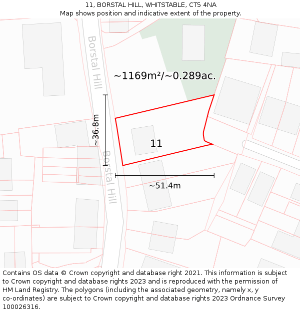 11, BORSTAL HILL, WHITSTABLE, CT5 4NA: Plot and title map