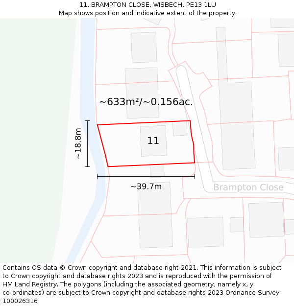 11, BRAMPTON CLOSE, WISBECH, PE13 1LU: Plot and title map