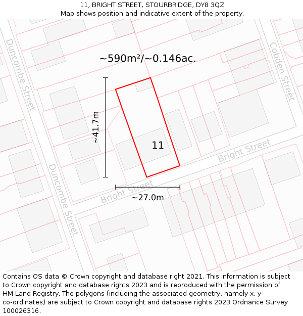 11, BRIGHT STREET, STOURBRIDGE, DY8 3QZ: Plot and title map