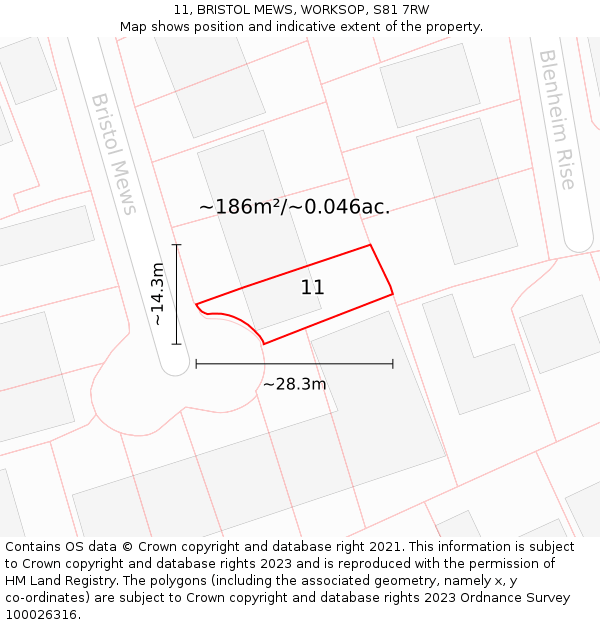 11, BRISTOL MEWS, WORKSOP, S81 7RW: Plot and title map