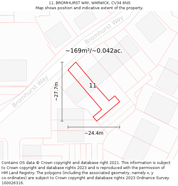 11, BROMHURST WAY, WARWICK, CV34 6NS: Plot and title map