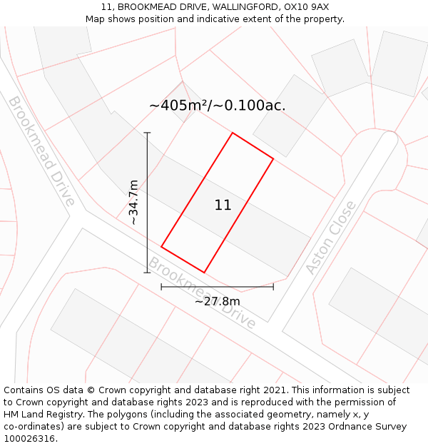 11, BROOKMEAD DRIVE, WALLINGFORD, OX10 9AX: Plot and title map