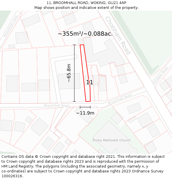 11, BROOMHALL ROAD, WOKING, GU21 4AP: Plot and title map