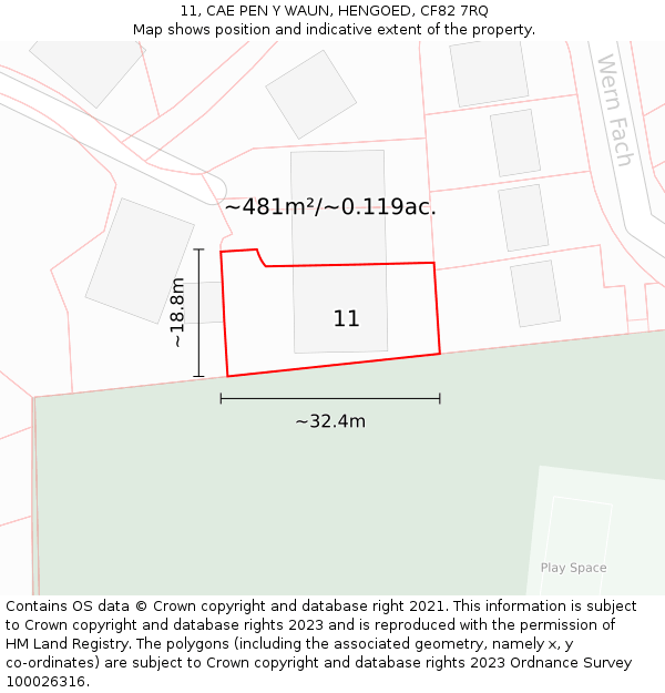 11, CAE PEN Y WAUN, HENGOED, CF82 7RQ: Plot and title map