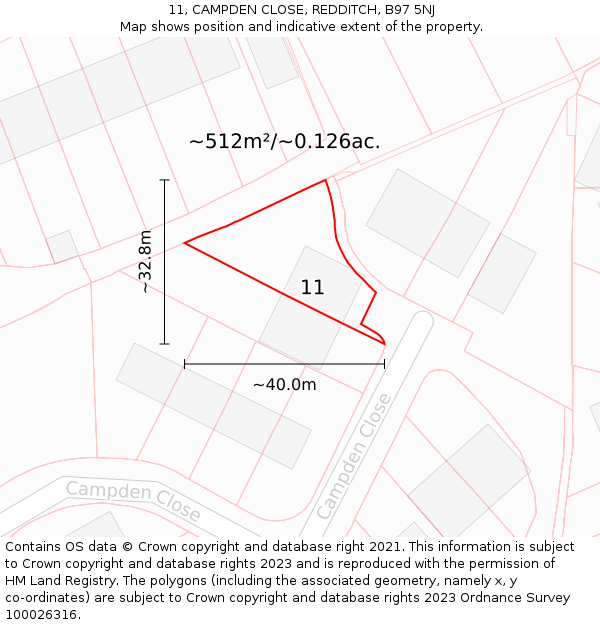 11, CAMPDEN CLOSE, REDDITCH, B97 5NJ: Plot and title map