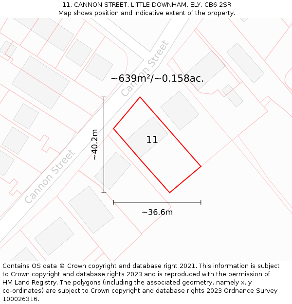 11, CANNON STREET, LITTLE DOWNHAM, ELY, CB6 2SR: Plot and title map