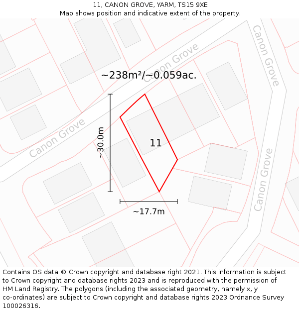 11, CANON GROVE, YARM, TS15 9XE: Plot and title map