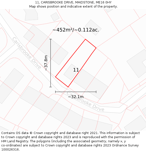 11, CARISBROOKE DRIVE, MAIDSTONE, ME16 0HY: Plot and title map