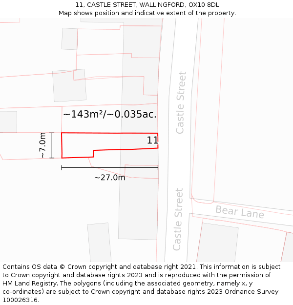 11, CASTLE STREET, WALLINGFORD, OX10 8DL: Plot and title map