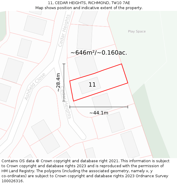 11, CEDAR HEIGHTS, RICHMOND, TW10 7AE: Plot and title map