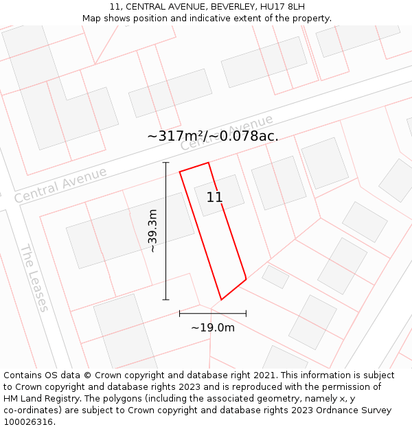 11, CENTRAL AVENUE, BEVERLEY, HU17 8LH: Plot and title map