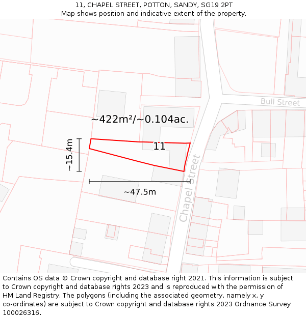 11, CHAPEL STREET, POTTON, SANDY, SG19 2PT: Plot and title map