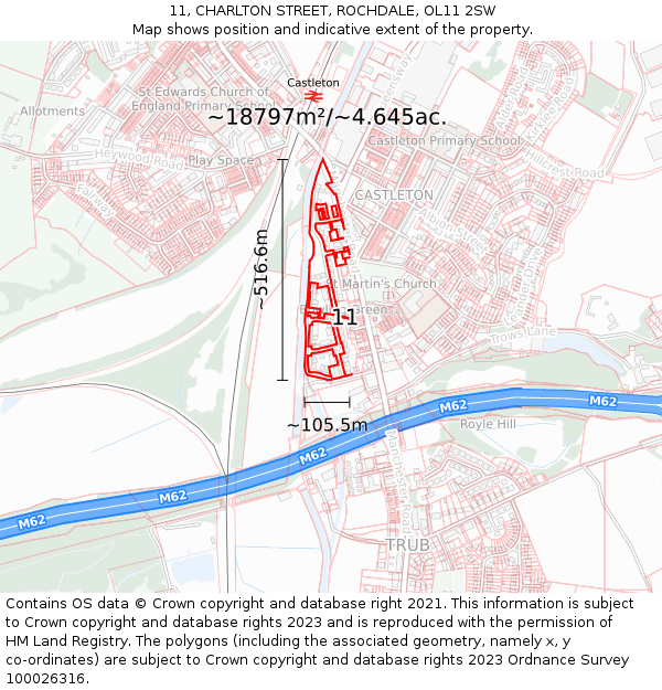 11, CHARLTON STREET, ROCHDALE, OL11 2SW: Plot and title map