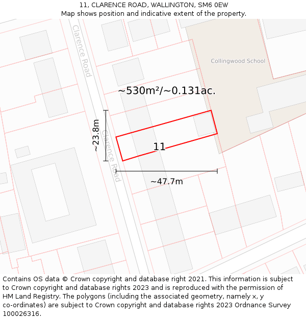 11, CLARENCE ROAD, WALLINGTON, SM6 0EW: Plot and title map