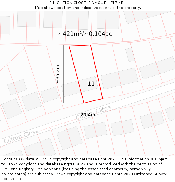 11, CLIFTON CLOSE, PLYMOUTH, PL7 4BL: Plot and title map