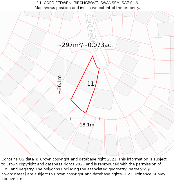 11, COED FEDWEN, BIRCHGROVE, SWANSEA, SA7 0HA: Plot and title map