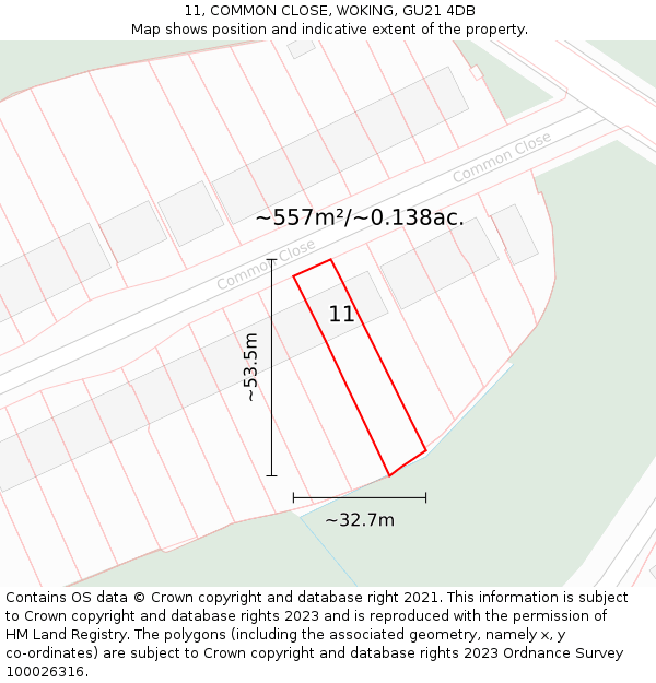 11, COMMON CLOSE, WOKING, GU21 4DB: Plot and title map