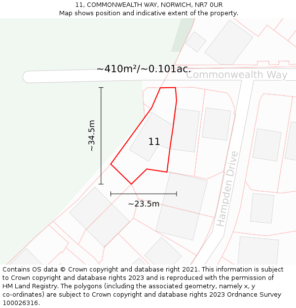 11, COMMONWEALTH WAY, NORWICH, NR7 0UR: Plot and title map