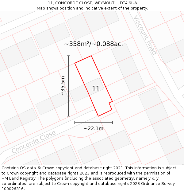 11, CONCORDE CLOSE, WEYMOUTH, DT4 9UA: Plot and title map