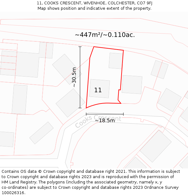 11, COOKS CRESCENT, WIVENHOE, COLCHESTER, CO7 9FJ: Plot and title map