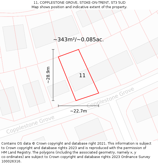 11, COPPLESTONE GROVE, STOKE-ON-TRENT, ST3 5UD: Plot and title map