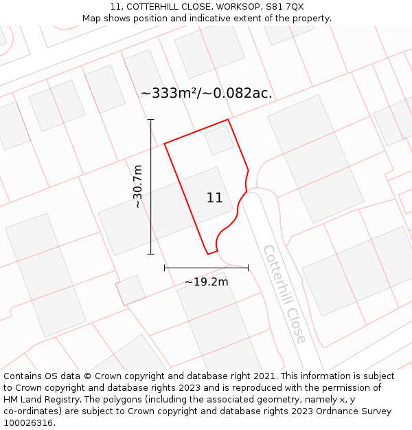 11, COTTERHILL CLOSE, WORKSOP, S81 7QX: Plot and title map