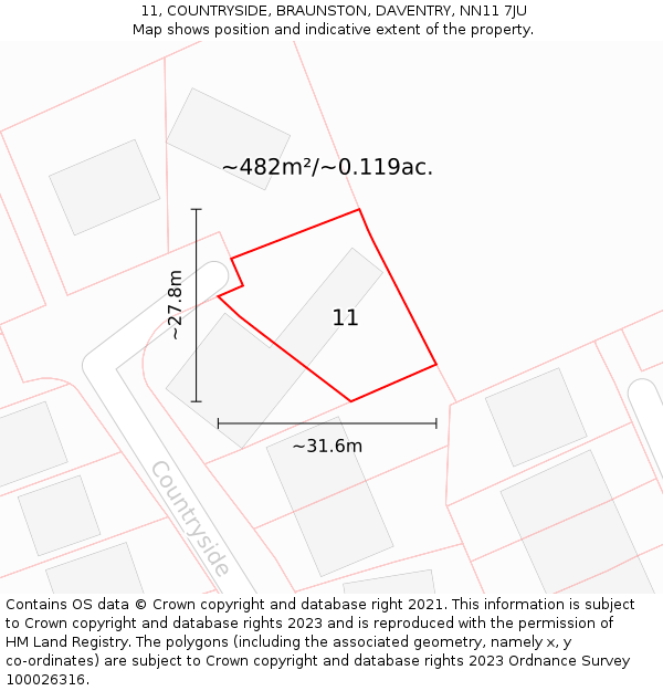 11, COUNTRYSIDE, BRAUNSTON, DAVENTRY, NN11 7JU: Plot and title map