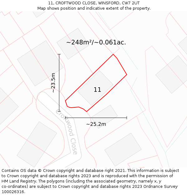 11, CROFTWOOD CLOSE, WINSFORD, CW7 2UT: Plot and title map