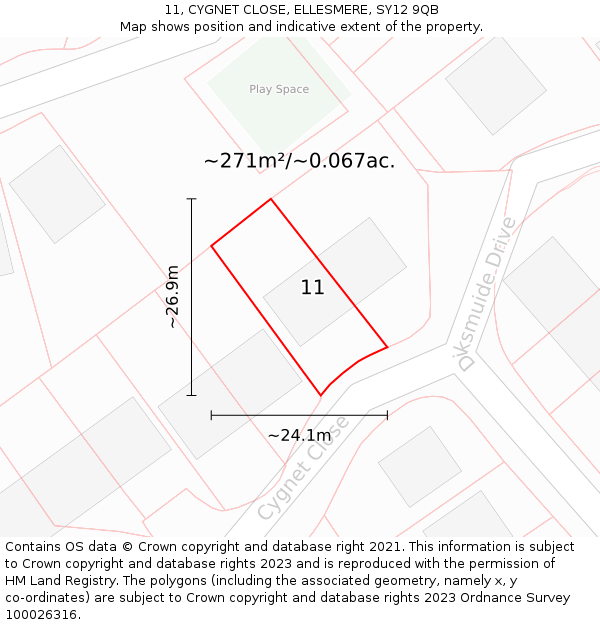 11, CYGNET CLOSE, ELLESMERE, SY12 9QB: Plot and title map