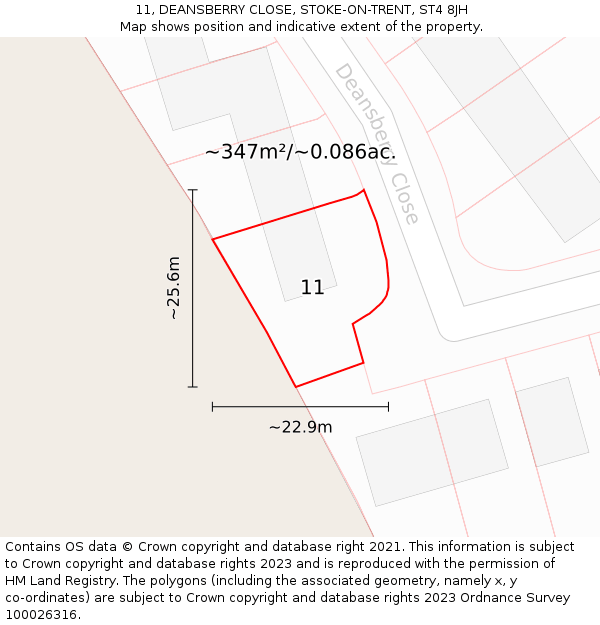 11, DEANSBERRY CLOSE, STOKE-ON-TRENT, ST4 8JH: Plot and title map
