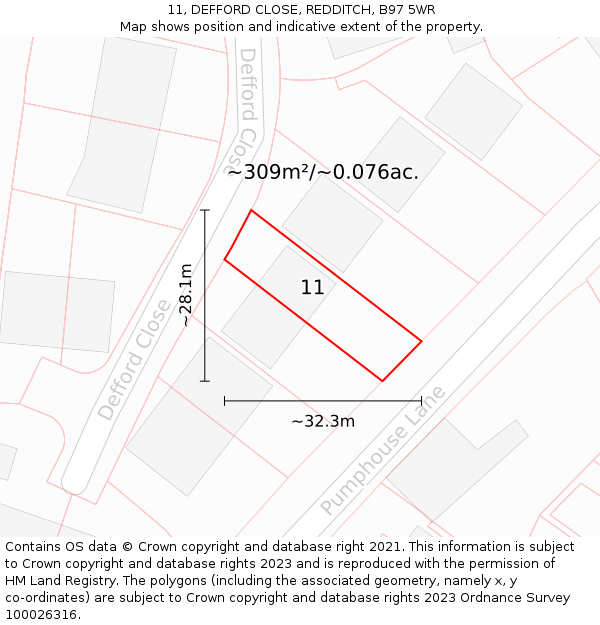 11, DEFFORD CLOSE, REDDITCH, B97 5WR: Plot and title map