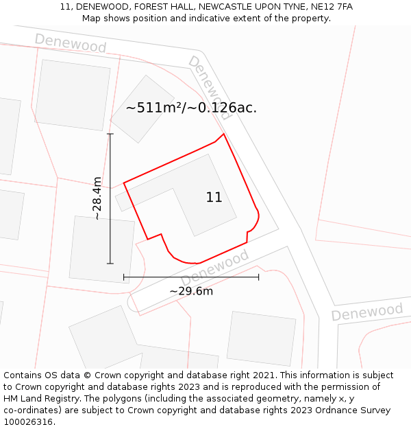 11, DENEWOOD, FOREST HALL, NEWCASTLE UPON TYNE, NE12 7FA: Plot and title map