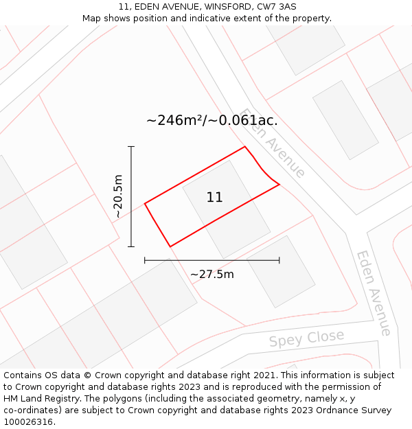 11, EDEN AVENUE, WINSFORD, CW7 3AS: Plot and title map