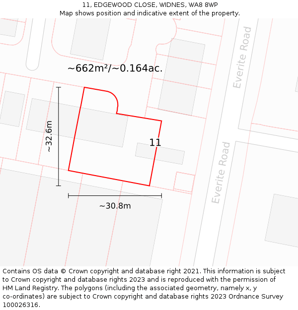 11, EDGEWOOD CLOSE, WIDNES, WA8 8WP: Plot and title map