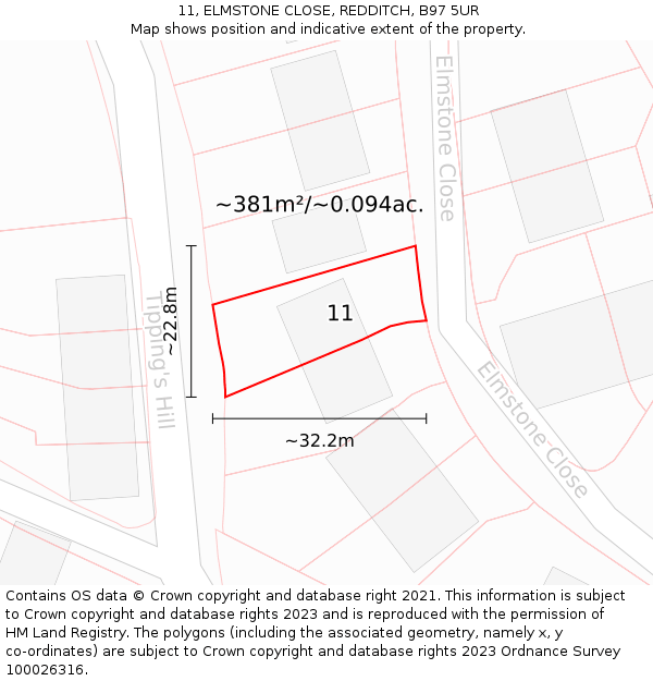 11, ELMSTONE CLOSE, REDDITCH, B97 5UR: Plot and title map