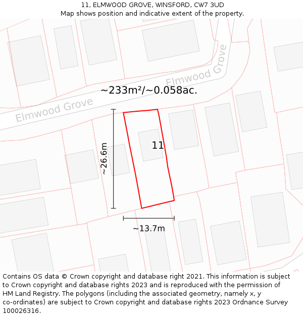 11, ELMWOOD GROVE, WINSFORD, CW7 3UD: Plot and title map