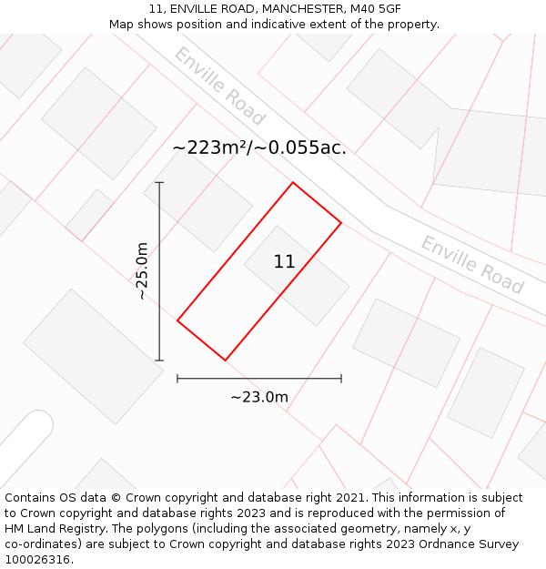 11, ENVILLE ROAD, MANCHESTER, M40 5GF: Plot and title map