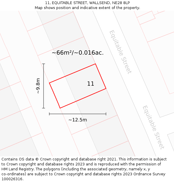 11, EQUITABLE STREET, WALLSEND, NE28 8LP: Plot and title map