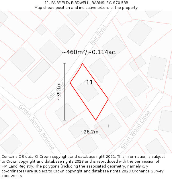 11, FAIRFIELD, BIRDWELL, BARNSLEY, S70 5RR: Plot and title map