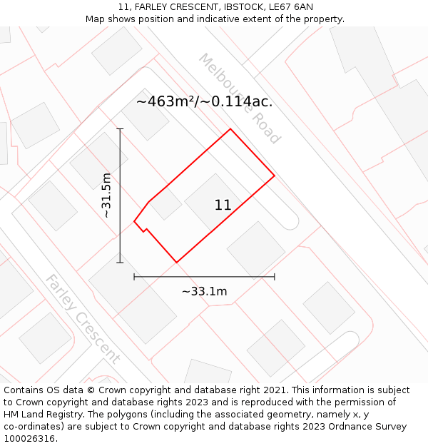 11, FARLEY CRESCENT, IBSTOCK, LE67 6AN: Plot and title map